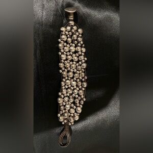 Uno de 50 Wide Beaded Leather Bracelet | Chunky Silver Statement Jewelry